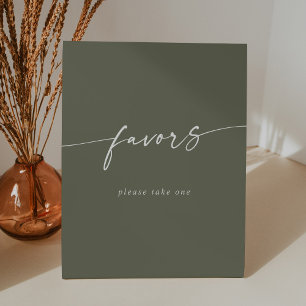 Boho Chic Modern Olive Green Wedding Favours Pedestal Sign