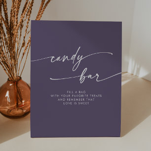 Boho Chic Modern Plum Purple Candy Bar Wedding Pedestal Sign