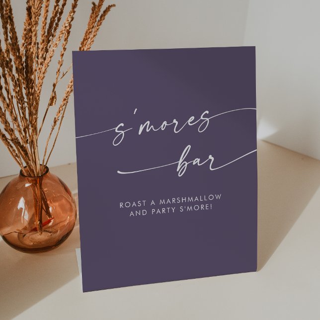 Boho Chic Modern Plum Purple Smores Wedding Pedestal Sign (Boho Chic Modern Plum Purple Smores Wedding Pedestal Sign)