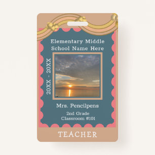 Boho Chic Modern Rainbow Custom Teacher ID ID Badge