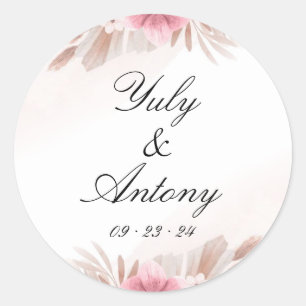 Boho Chic Modern Rose and Champagne Wedding Classic Round Sticker