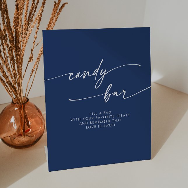 Boho Chic Modern Royal Blue Candy Bar Wedding Pedestal Sign (Boho Chic Modern Royal Blue Candy Bar Wedding Pedestal Sign)