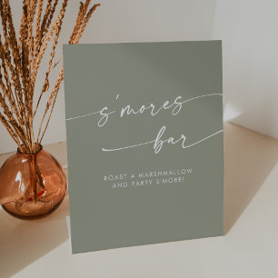Boho Chic Modern Sage Green Smores Wedding Pedestal Sign