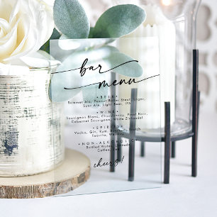 Boho Chic Modern Simple Clear Acrylic Wedding Bar Acrylic Sign