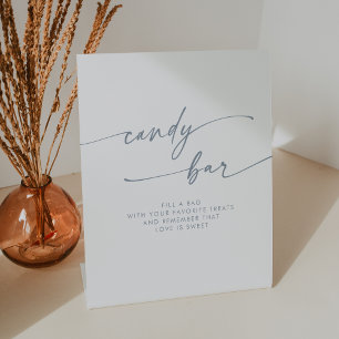 Boho Chic Modern Slate Blue Candy Bar Wedding Pedestal Sign