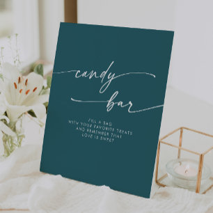 Boho Chic Modern Teal Blue Candy Bar Wedding Pedestal Sign