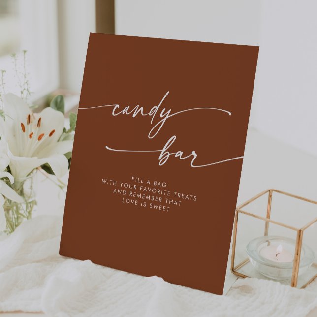 Boho Chic Modern Terracotta Candy Bar Wedding Pedestal Sign (Boho Chic Modern Terracotta Candy Bar Wedding Pedestal Sign)