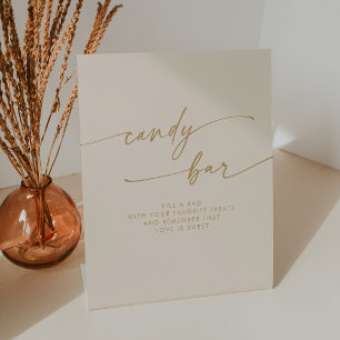 Boho Chic Modern Vintage Gold Candy Bar Wedding Pedestal Sign
