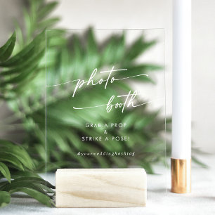 Boho Chic Modern White Clear Wedding Photo Booth Acrylic Sign