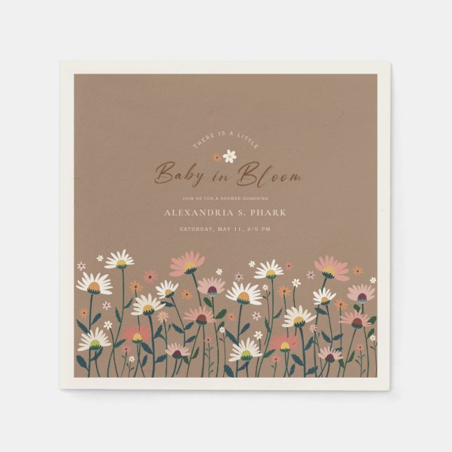 Boho Chic Modern Wildflower Baby in Bloom Shower Napkin (Front)