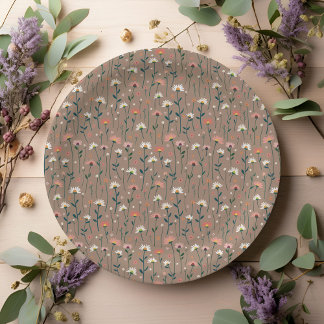 Boho Chic Modern Wildflower Baby in Bloom Shower Paper Plate