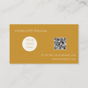 Boho Chic Mustard Calligraphy Script Logo QR Code Business Card