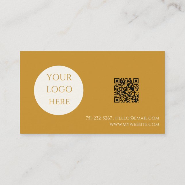 Boho Chic Mustard Calligraphy Script  Logo QR Code Business Card (Back)