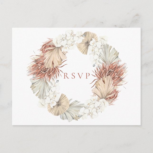 Boho-Chic Natural Wreath Wedding RSVP Song Request Invitation Postcard (Front)