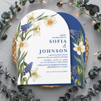 Boho Chic navy blue and white floral Wedding Invitation