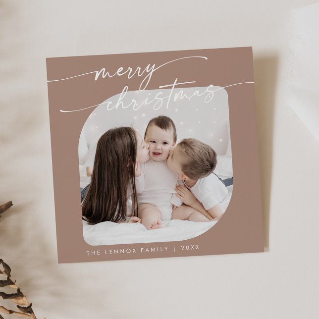 Boho Chic Neutral Photo Cute Family Christmas Holiday Card (Creator Uploaded)