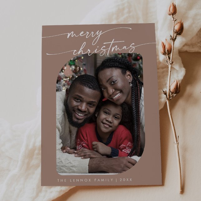 Boho Chic Neutral Photo Cute Merry Christmas Holiday Card (Creator Uploaded)