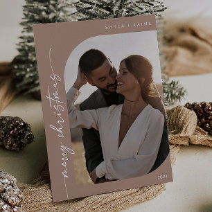 Boho Chic Neutral Photo Simple Merry Christmas Holiday Card