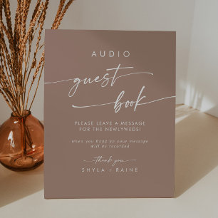 Boho Chic Neutral Taupe Audio Guestbook Wedding Pedestal Sign