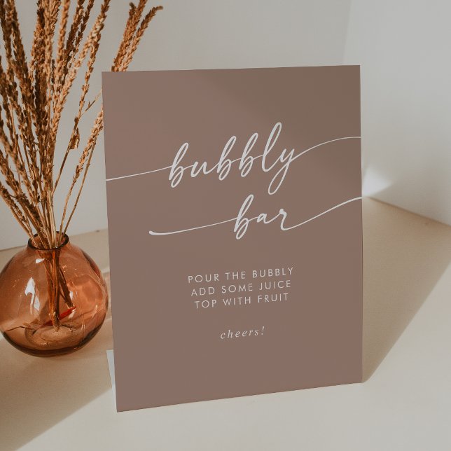 Boho Chic Neutral Taupe Bubbly Bar Wedding Pedestal Sign (Boho Chic Neutral Taupe Bubbly Bar Wedding Pedestal Sign)