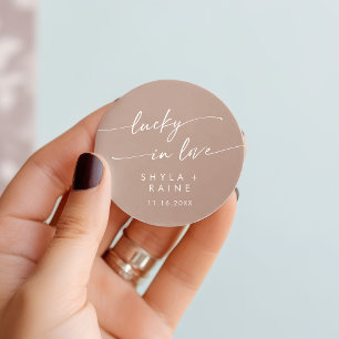 Boho Chic Neutral Taupe Lucky In Love Favour Classic Round Sticker