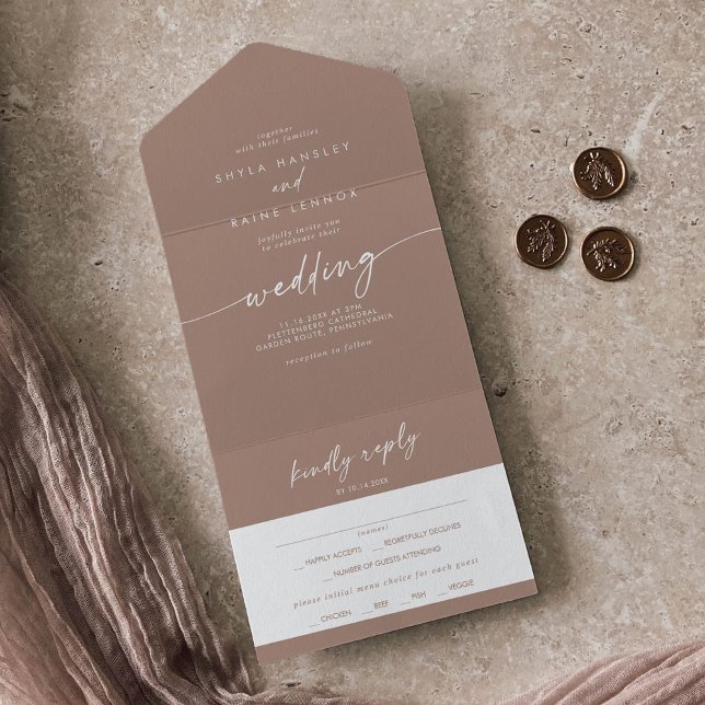 Boho Chic Neutral Taupe Meal Choice RSVP Wedding All In One Invitation (Creator Uploaded)
