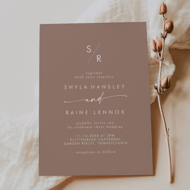 Boho Chic Neutral Taupe Monogram Wedding Invitation (Creator Uploaded)