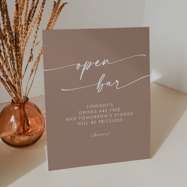 Boho Chic Neutral Taupe Open Bar Wedding Pedestal Sign (Boho Chic Neutral Taupe Open Bar Wedding Pedestal Sign)