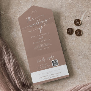 Boho Chic Neutral Taupe QR Code Mail In Wedding All In One Invitation