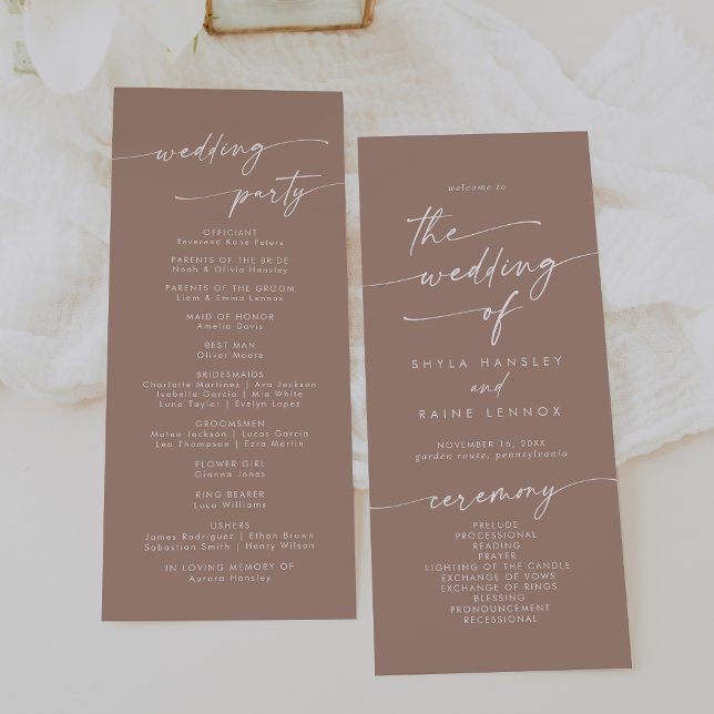Boho Chic Neutral Taupe Tea Length Wedding Programme (Creator Uploaded)