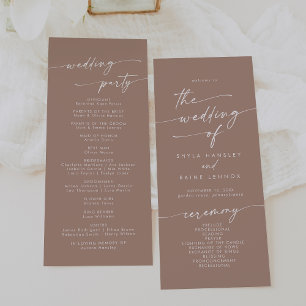 Boho Chic Neutral Taupe Tea Length Wedding Programme