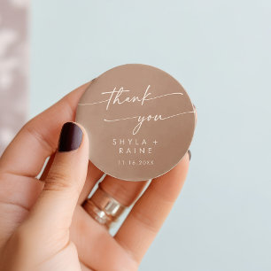 Boho Chic Neutral Taupe Thank You Wedding Favour Classic Round Sticker