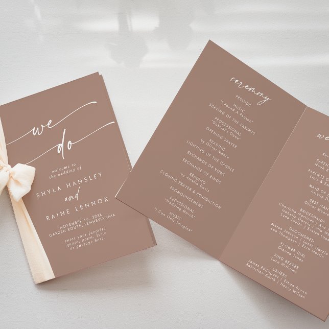 Boho Chic Neutral Taupe We Do Folded Wedding Programme (Creator Uploaded)