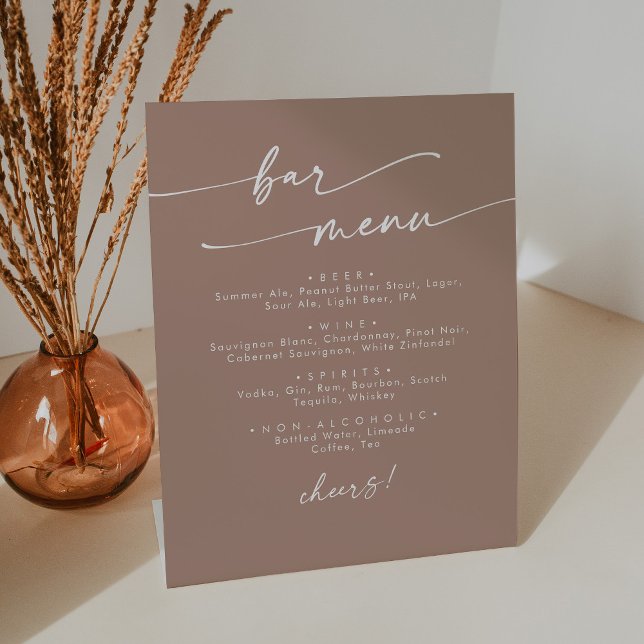 Boho Chic Neutral Taupe Wedding Bar Pedestal Sign (Creator Uploaded)
