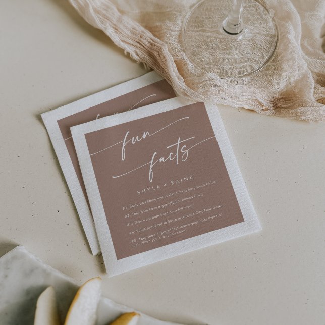 Boho Chic Neutral Taupe Wedding Fun Fact Napkins (Creator Uploaded)
