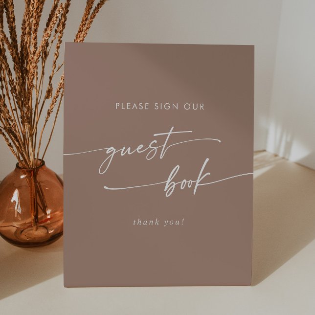 Boho Chic Neutral Taupe Wedding Guest Book Pedestal Sign (Creator Uploaded)