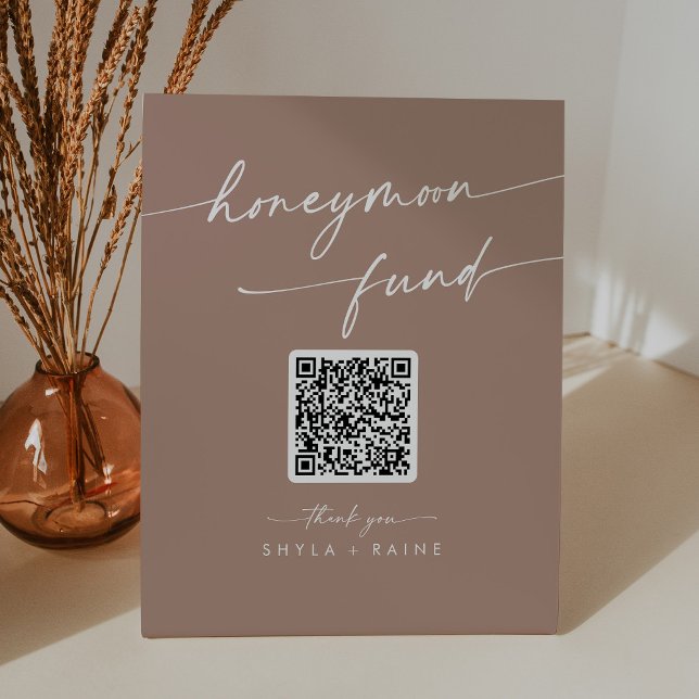 Boho Chic Neutral Taupe Wedding Honeymoon Fund Pedestal Sign (Creator Uploaded)