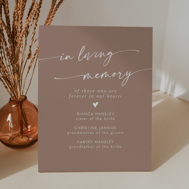 Boho Chic Neutral Taupe Wedding In Loving Memory Pedestal Sign (Creator Uploaded)