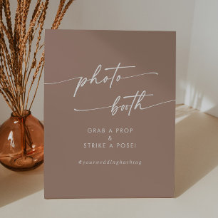Boho Chic Neutral Taupe Wedding Photo Booth Pedestal Sign