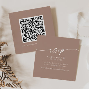 Boho Chic Neutral Taupe Wedding QR Code RSVP Enclosure Card