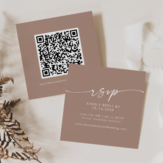 Boho Chic Neutral Taupe Wedding QR Code RSVP Enclosure Card (Creator Uploaded)