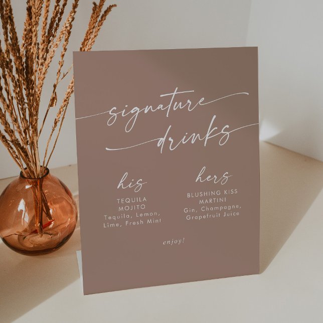 Boho Chic Neutral Taupe Wedding Signature Drinks Pedestal Sign (Creator Uploaded)