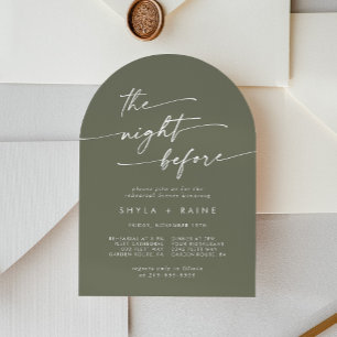 Boho Chic Olive Green Arch Rehearsal Dinner Invitation