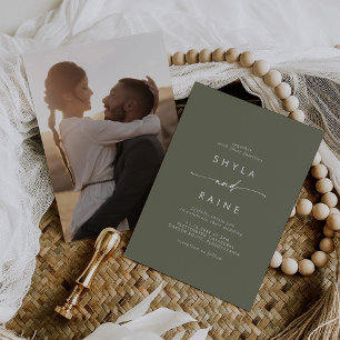 Boho Chic Olive Green Casual Photo Wedding Invitation