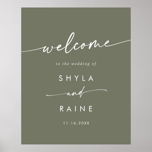 Boho Chic Olive Green DIY Wedding Welcome Sign (Front)