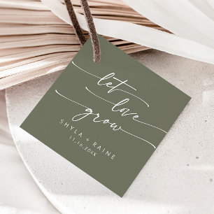 Boho Chic Olive Green Let Love Grow Wedding Favour Tags