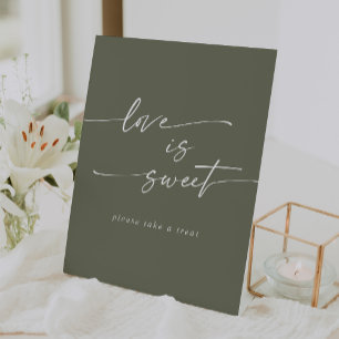Boho Chic Olive Green Love Is Sweet Wedding Pedestal Sign