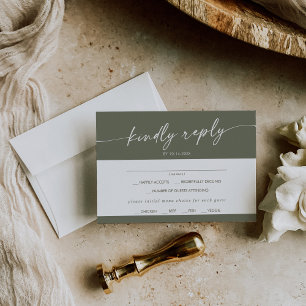 Boho Chic Olive Green Menu Choice RSVP Card