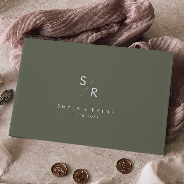 Boho Chic Olive Green Monogram Wedding Guest Book (Creator Uploaded)