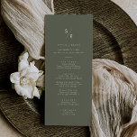 Boho Chic Olive Green Monogram Wedding Menu<br><div class="desc">This boho chic olive green monogram wedding menu card is perfect for a minimalist wedding. The woodsy dark green earth tone modern bohemian design features simple rustic calligraphy with a unique yet classic style.

Personalised your monogrammed menu with your first initials.</div>
